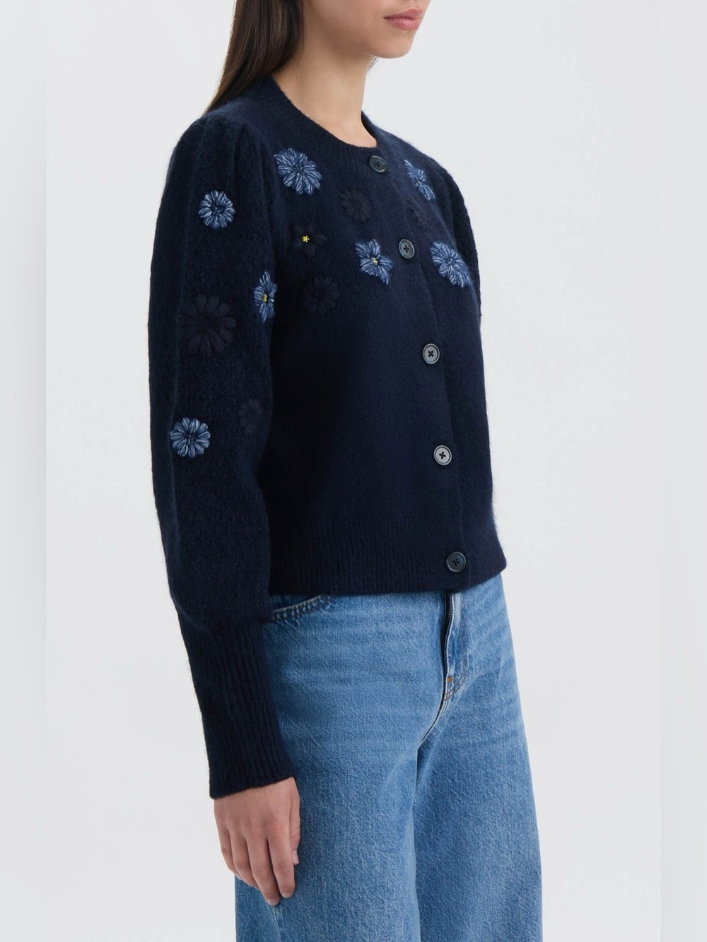NVLT Embroidered Flower Navy Cardigan Sweater - Women Medium - Picture 5 of 8